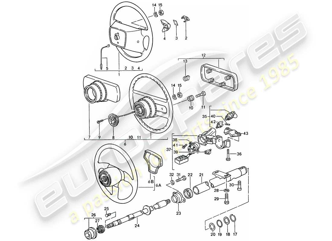 porsche 968 (1992) steering wheel - steering column - steering lock part diagram