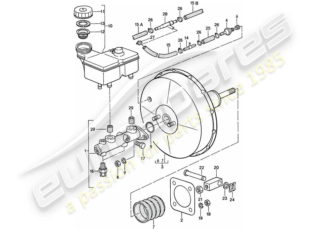 porsche 928 (1981) brake master cylinder - brake booster parts diagram