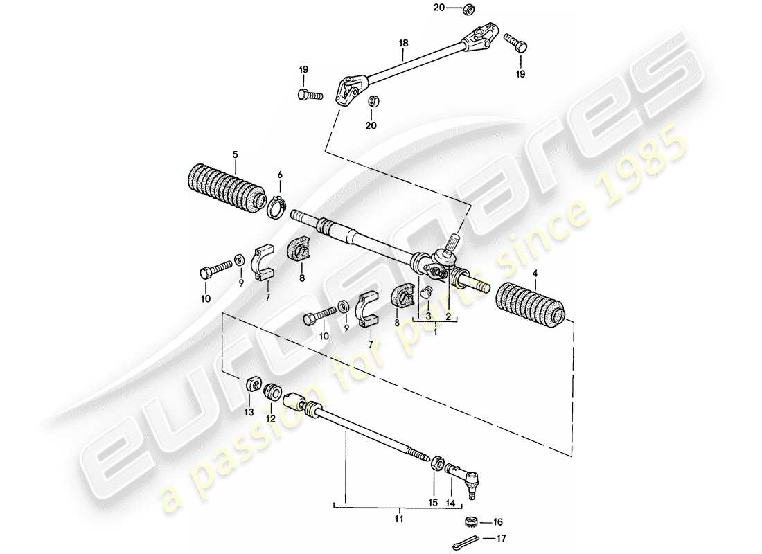 porsche 944 (1988) steering gear - steering track rod parts diagram