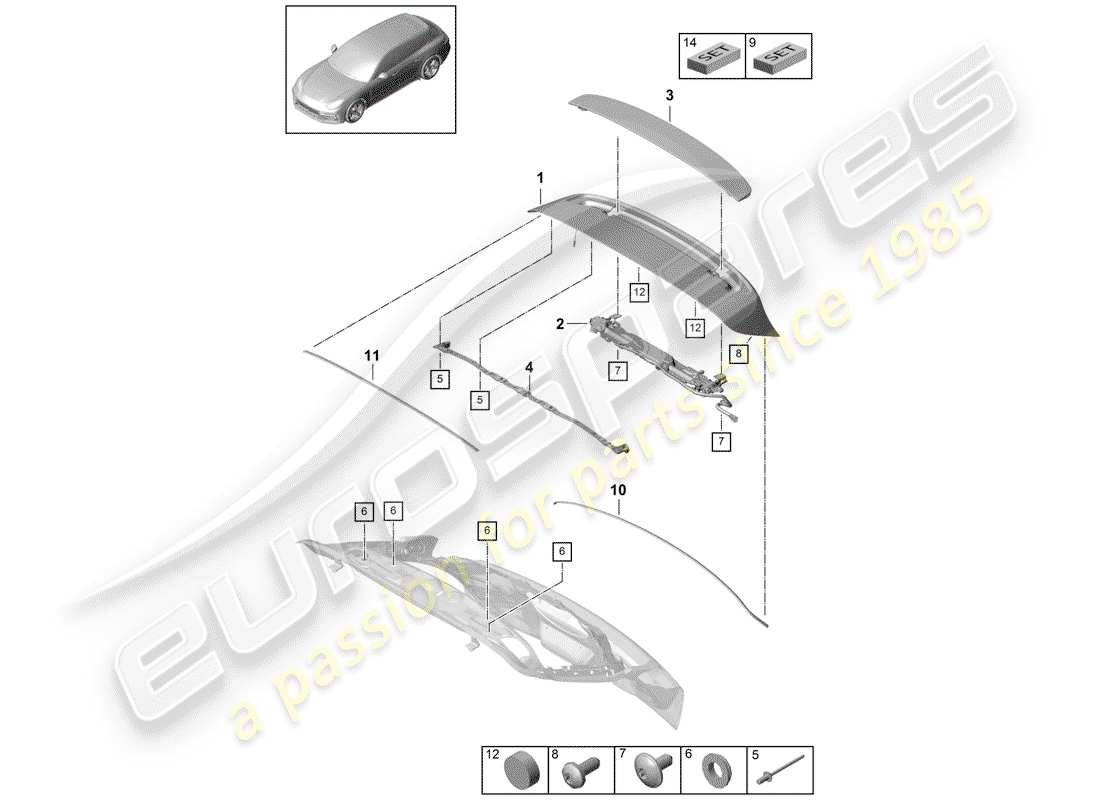 porsche panamera 971 (2020) rear spoiler part diagram