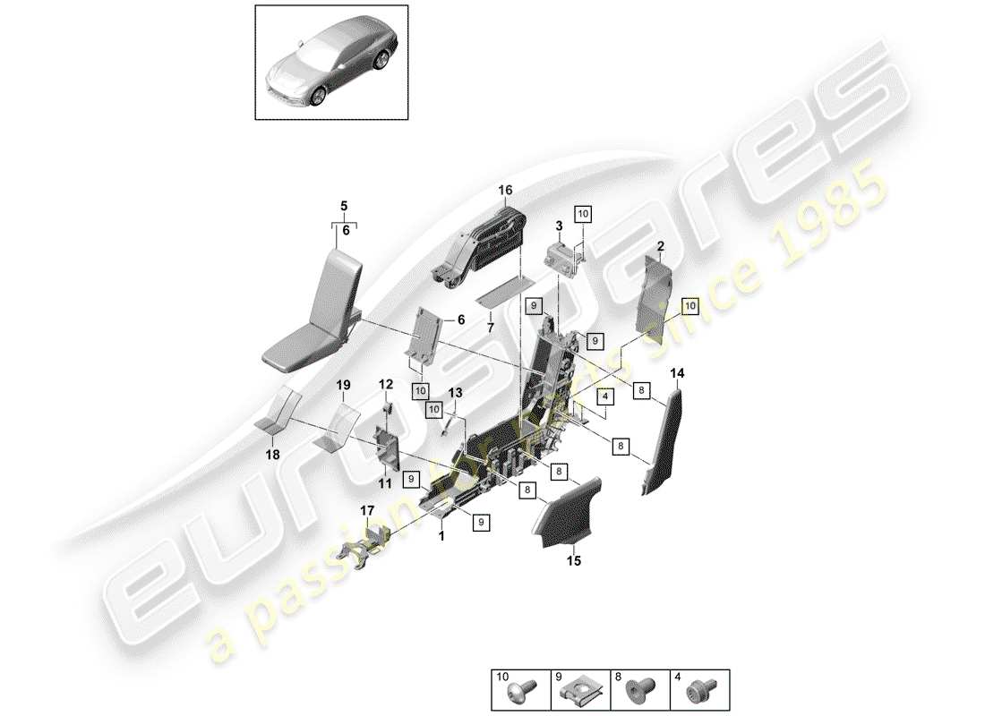porsche panamera 971 (2019) center console parts diagram