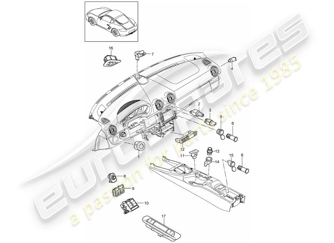 porsche cayman 987 (2010) switch parts diagram