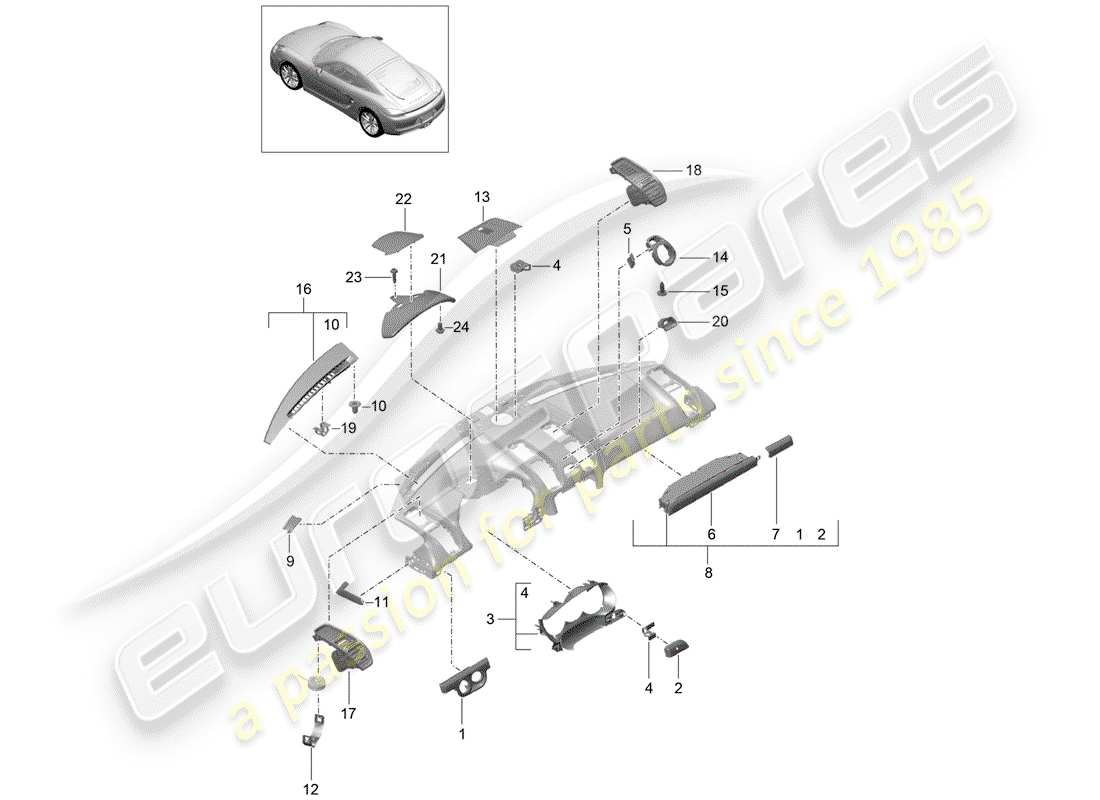 porsche cayman 981 (2016) accessories part diagram