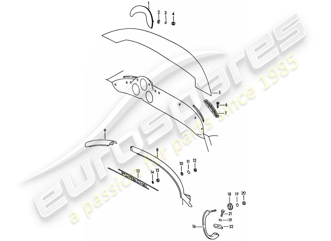 porsche 356b/356c (1960) dashboard - accessories part diagram