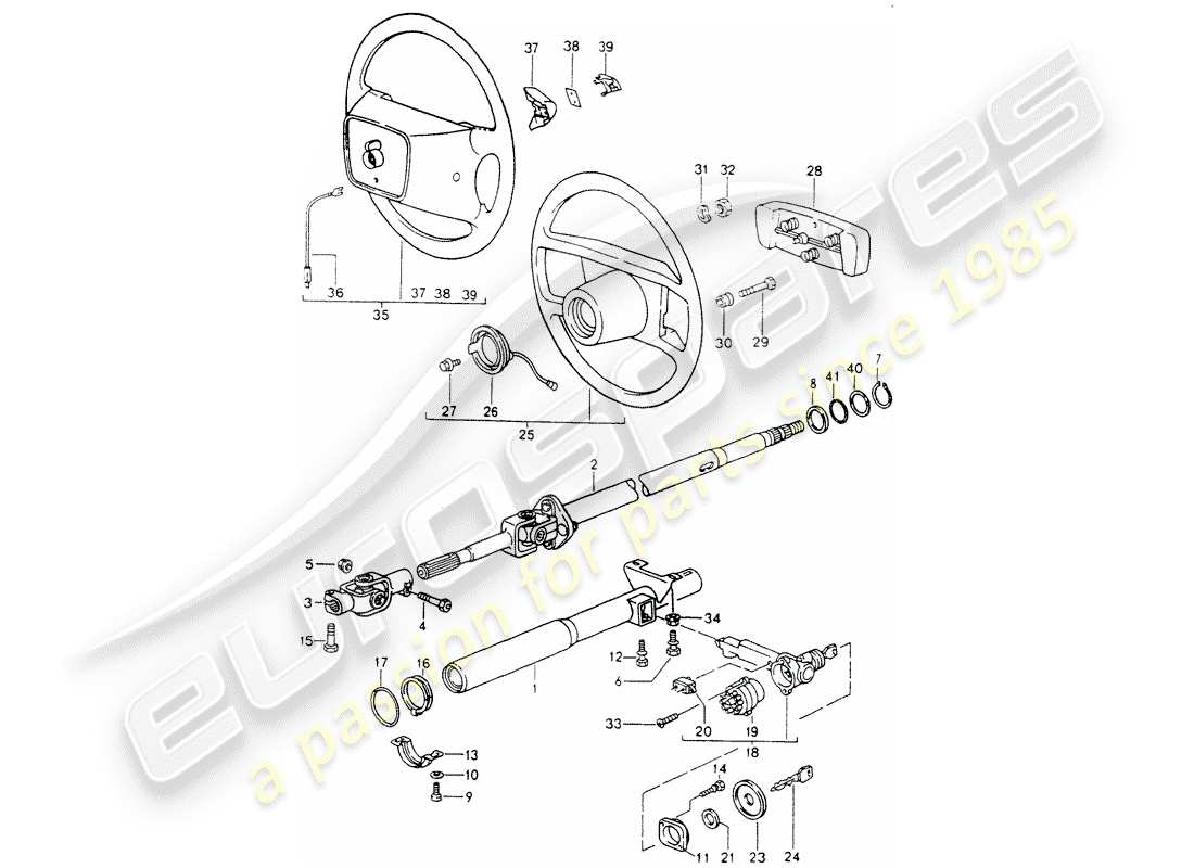 porsche 964 (1994) steering protective pipe - intermediate steering shaft - steering wheels part diagram