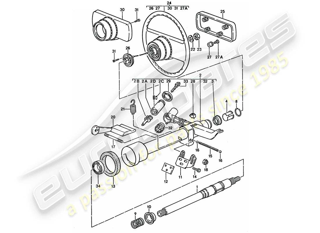 porsche 928 (1995) steering parts - steering wheel part diagram