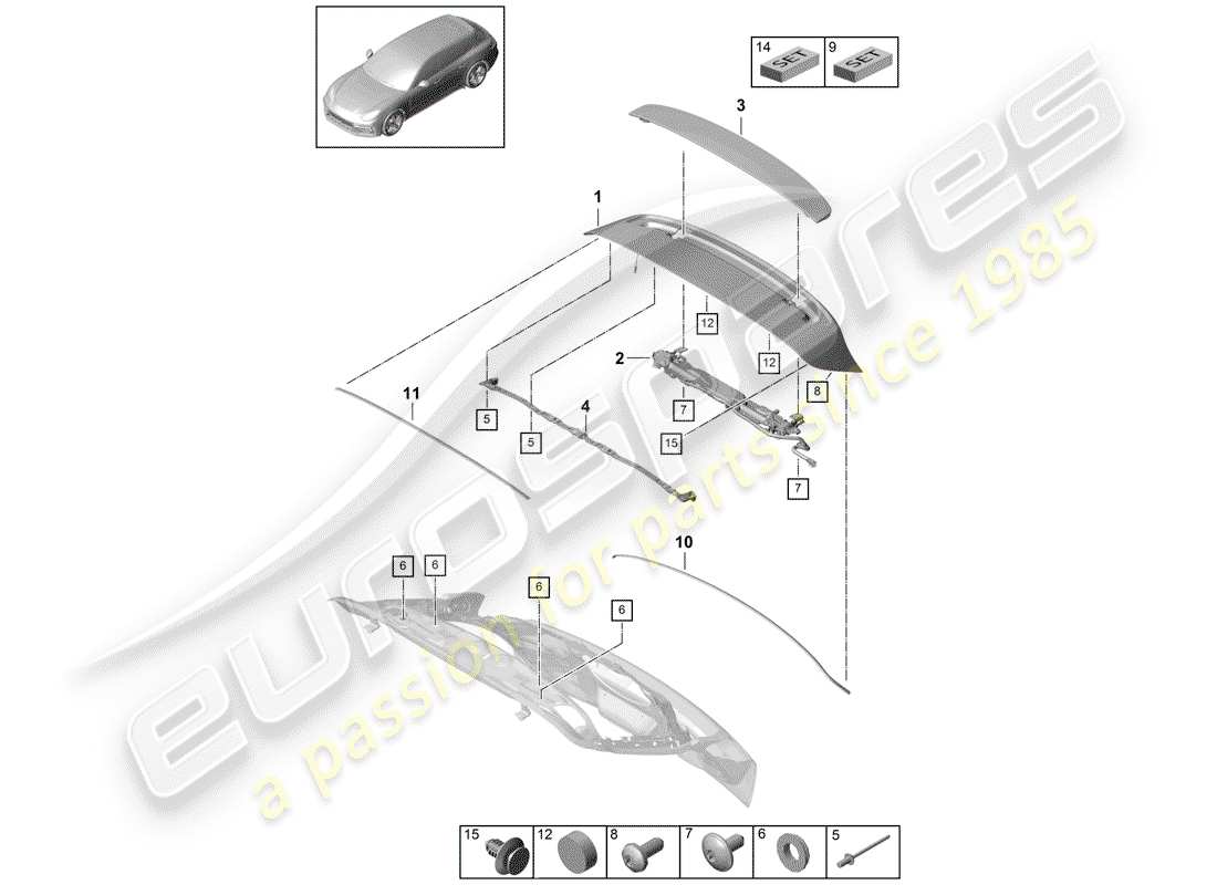 porsche panamera 971 (2017) rear spoiler part diagram