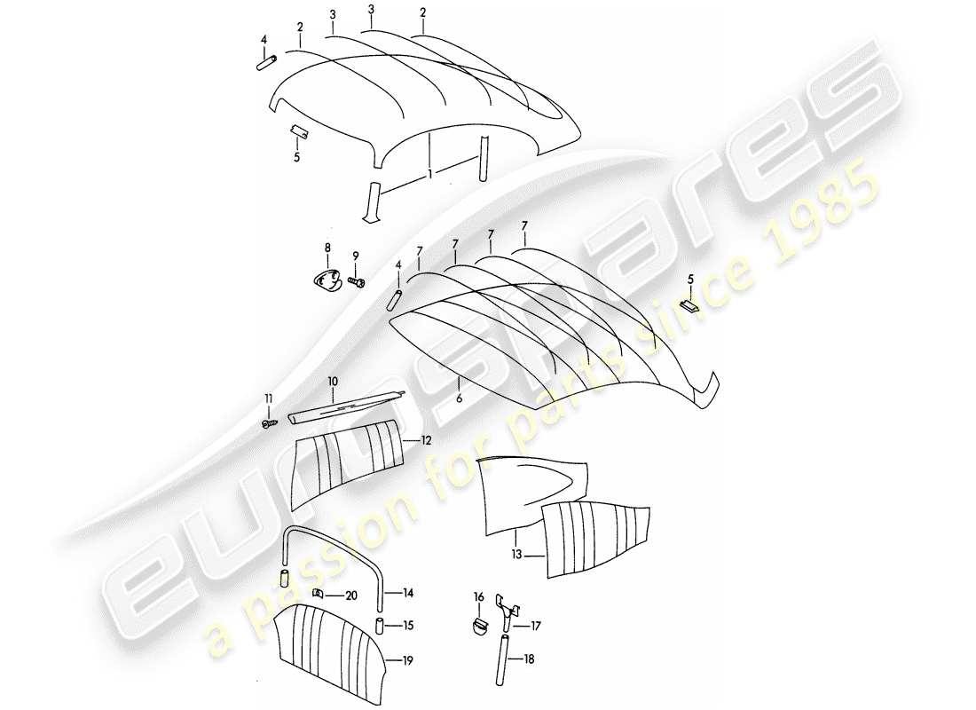 porsche 356b/356c (1960) trims - interior equipment part diagram