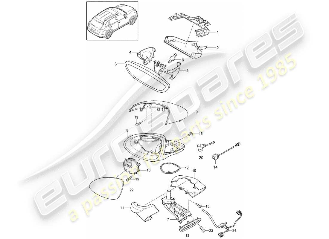 porsche cayenne e2 (2018) rear view mirror inner part diagram