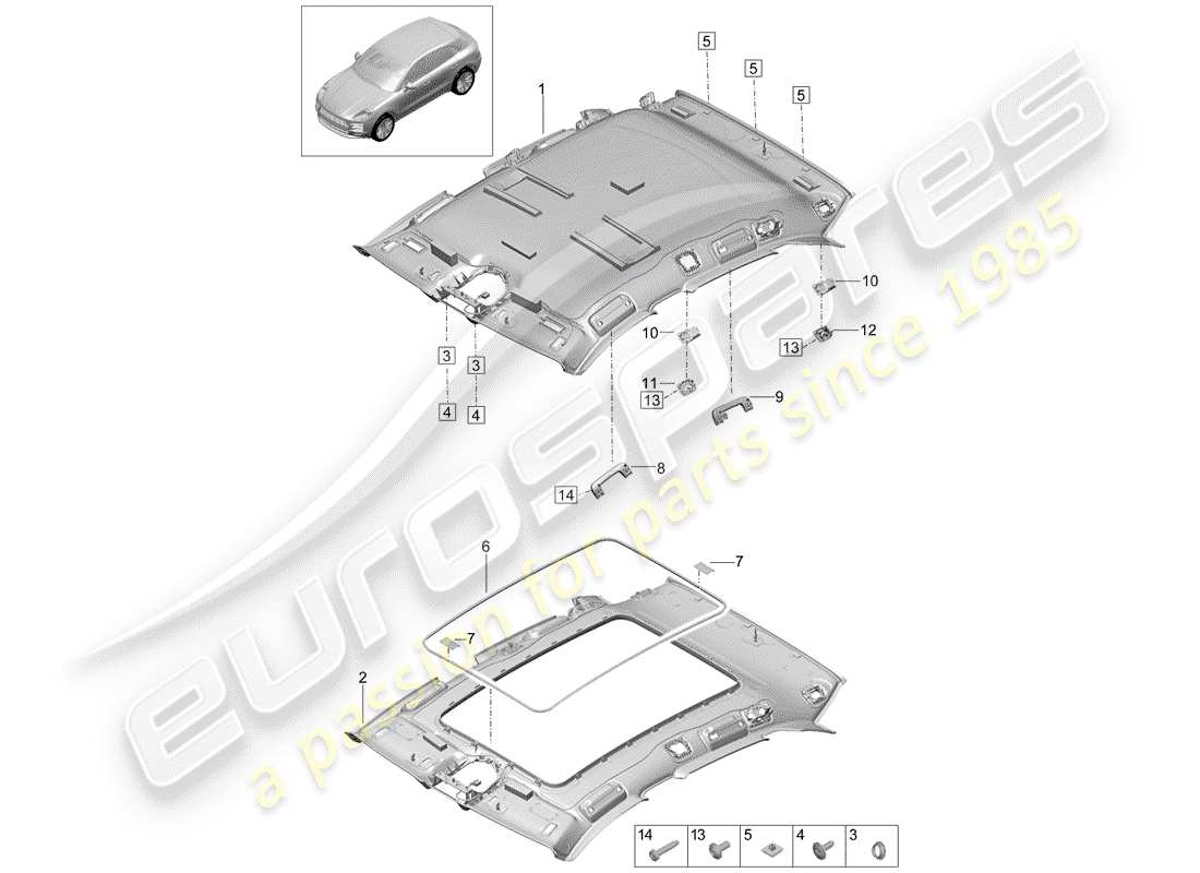 porsche macan (2019) roof trim panel parts diagram
