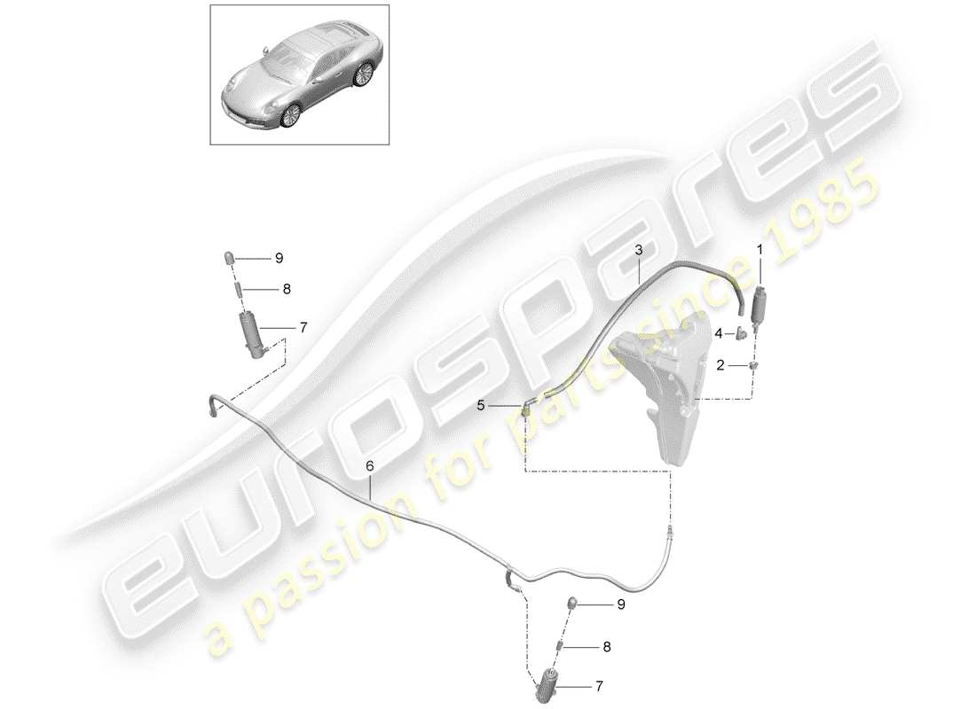porsche 991 gen. 2 (2018) headlight washer system part diagram