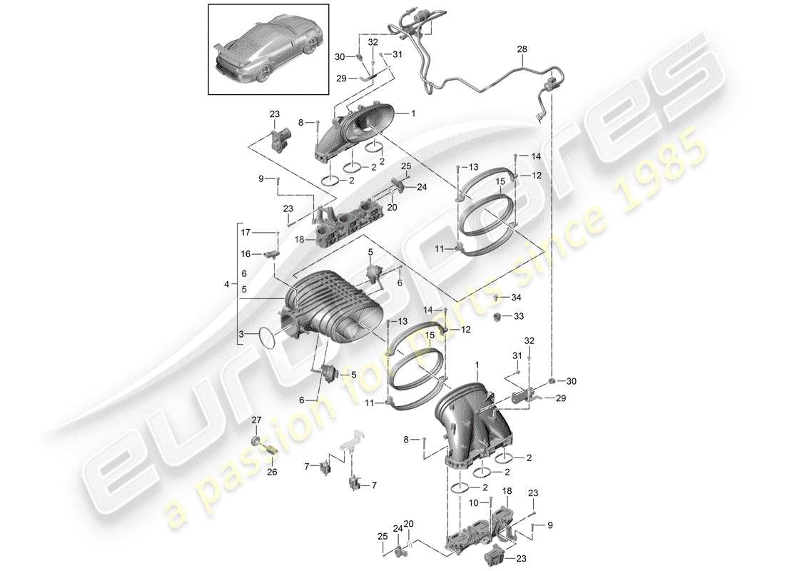 porsche 991r/gt3/rs (2014) intake system part diagram