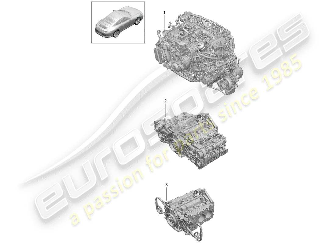 porsche 991 turbo (2020) replacement engine parts diagram