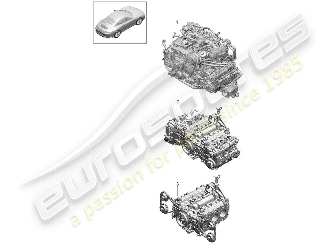 porsche 991 gen. 2 (2019) replacement engine part diagram