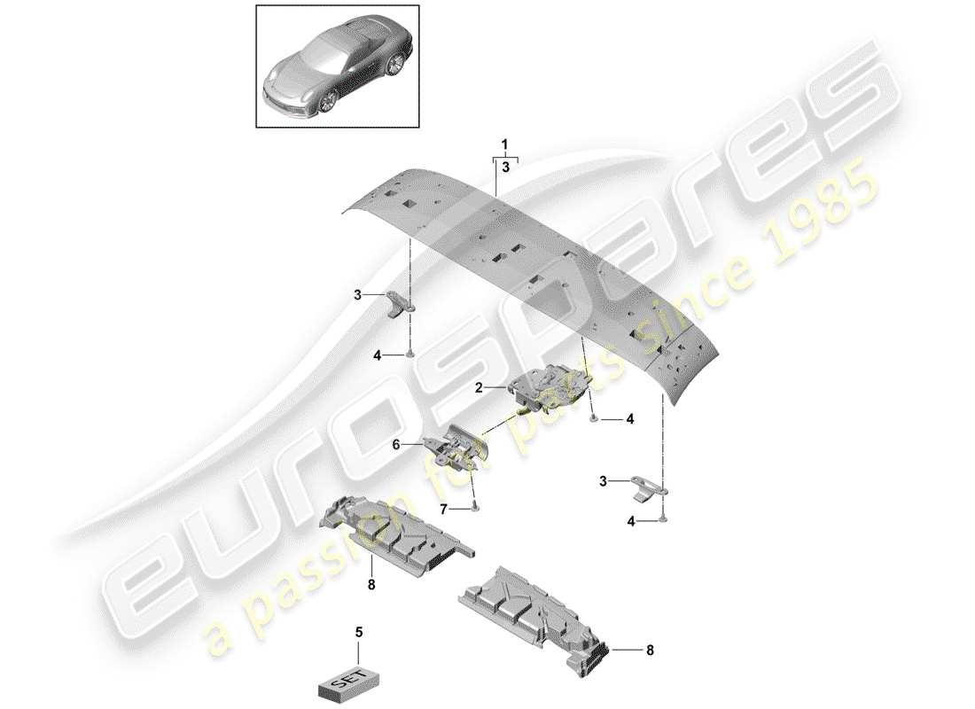 porsche 991r/gt3/rs (2020) top frame parts diagram