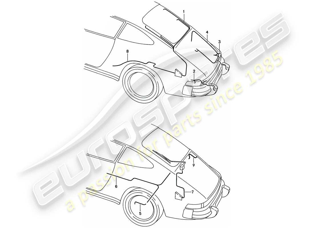 porsche 911 (1989) wiring harnesses - rear end part diagram