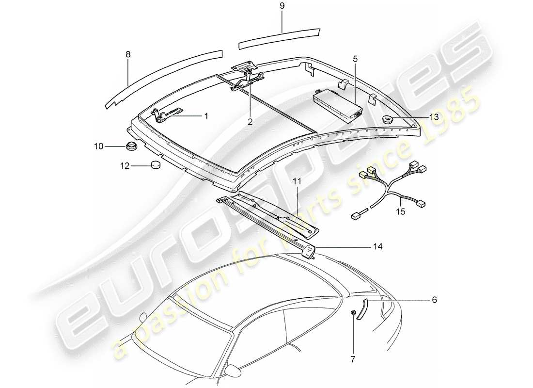 porsche 996 (2004) glass roof - electric drive parts diagram