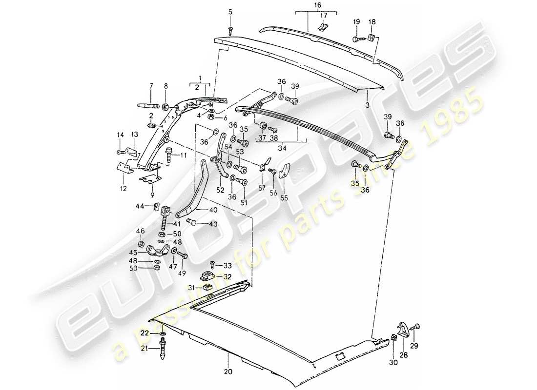 porsche 964 (1989) main bow - roof frame - single parts part diagram