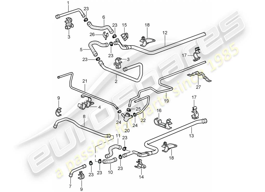 porsche 996 (2004) water cooling parts diagram