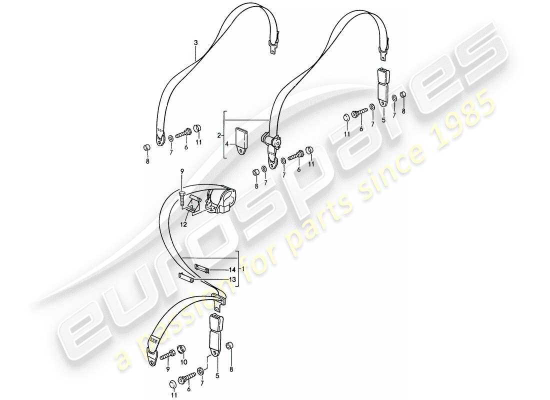 porsche 911 (1989) seat belt part diagram