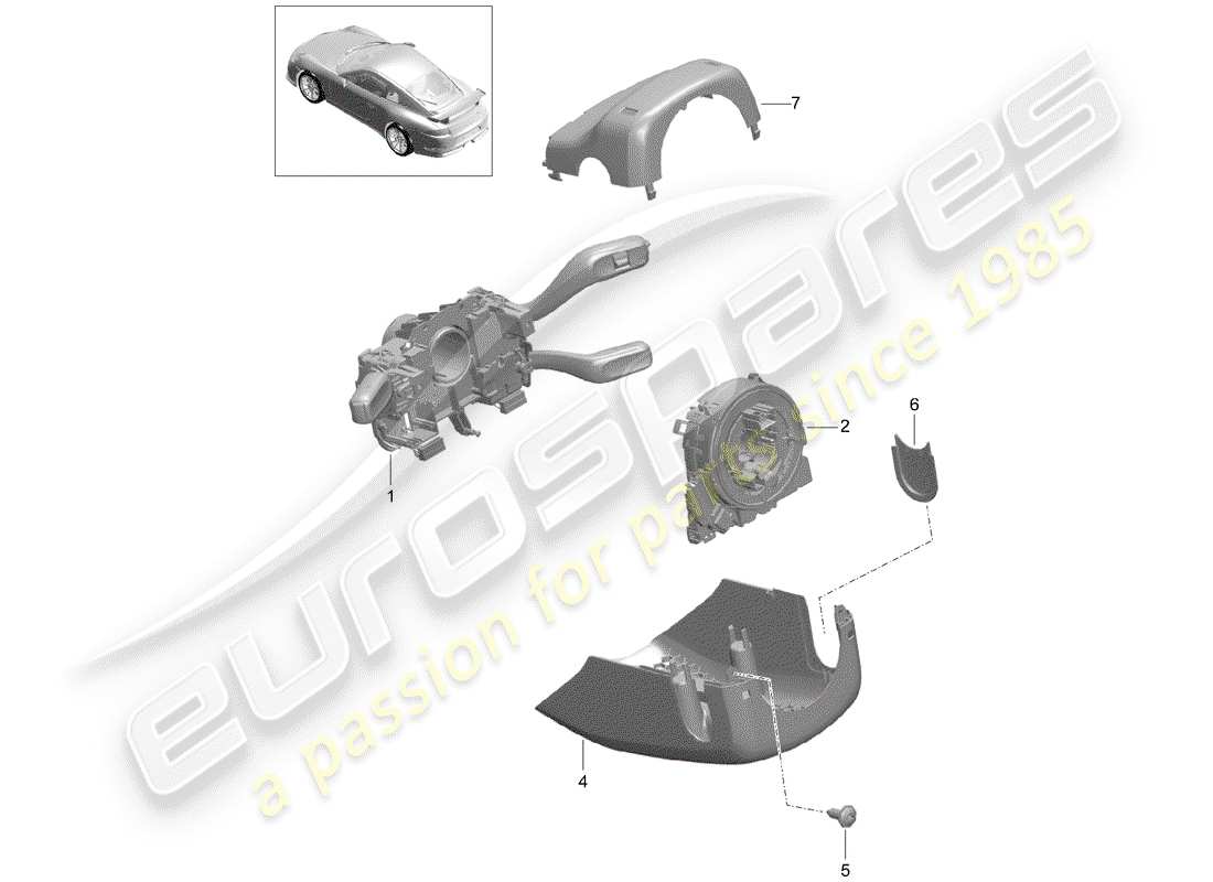 porsche 991r/gt3/rs (2019) steering column switch parts diagram