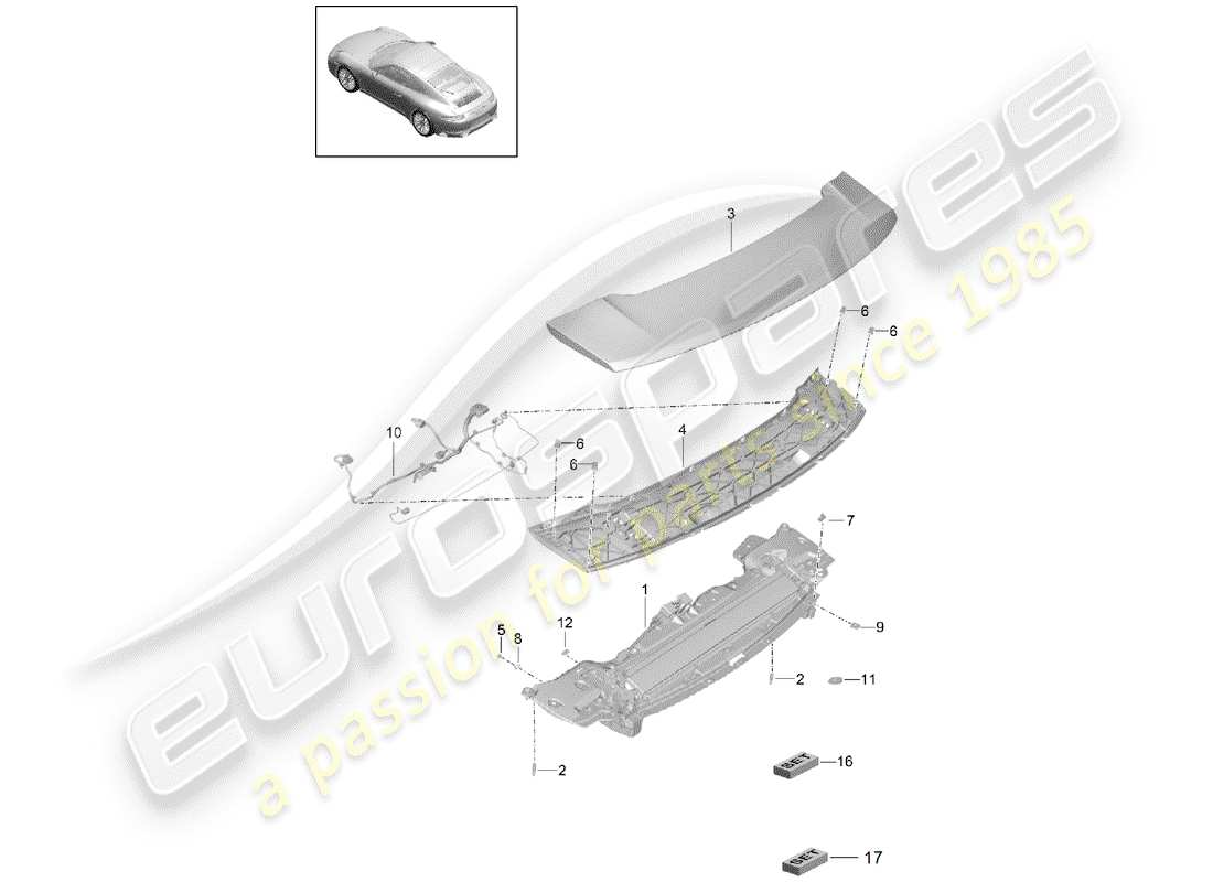 porsche 991 gen. 2 (2019) rear spoiler part diagram