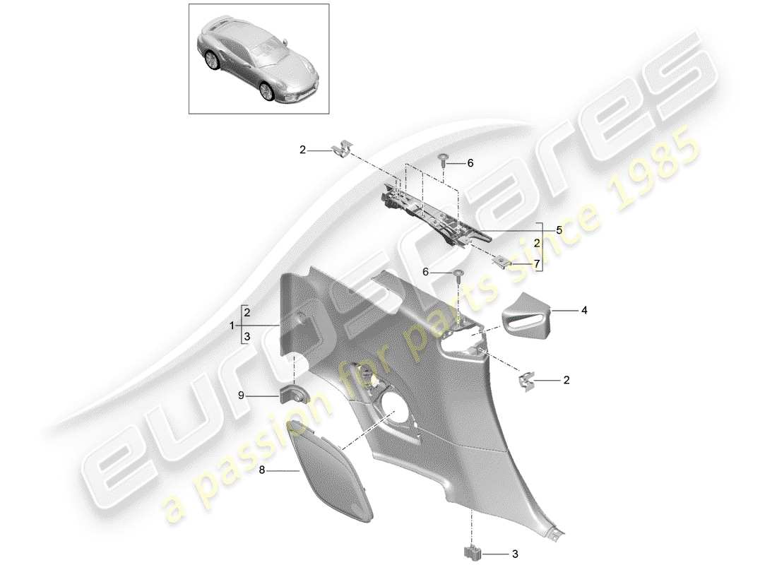 porsche 991 gen. 2 (2019) quarter trim panel part diagram