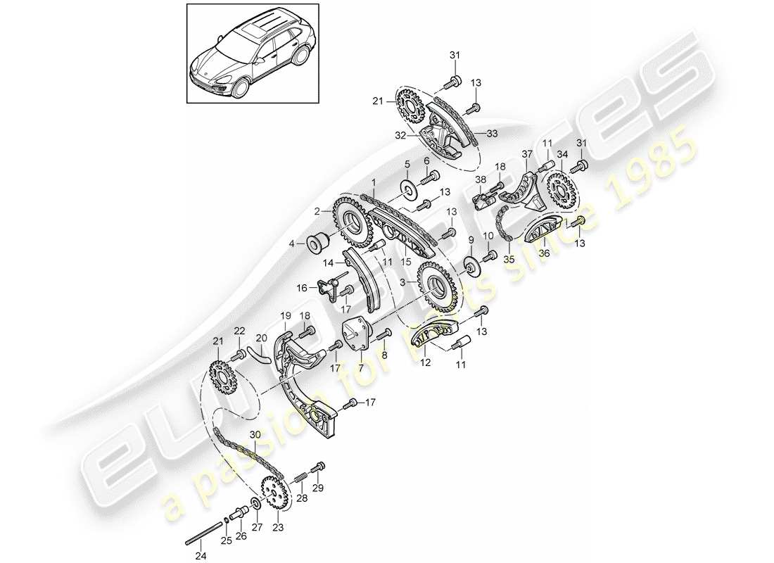 porsche cayenne e2 (2013) timing chain part diagram