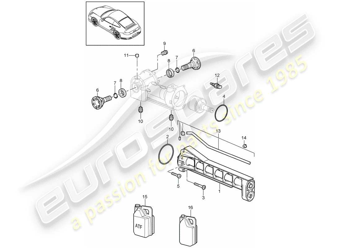 porsche 911 t/gt2rs (2012) front axle differential parts diagram