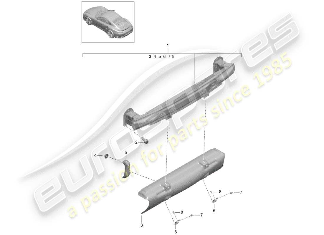 porsche 991 turbo (2019) bumper bracket part diagram