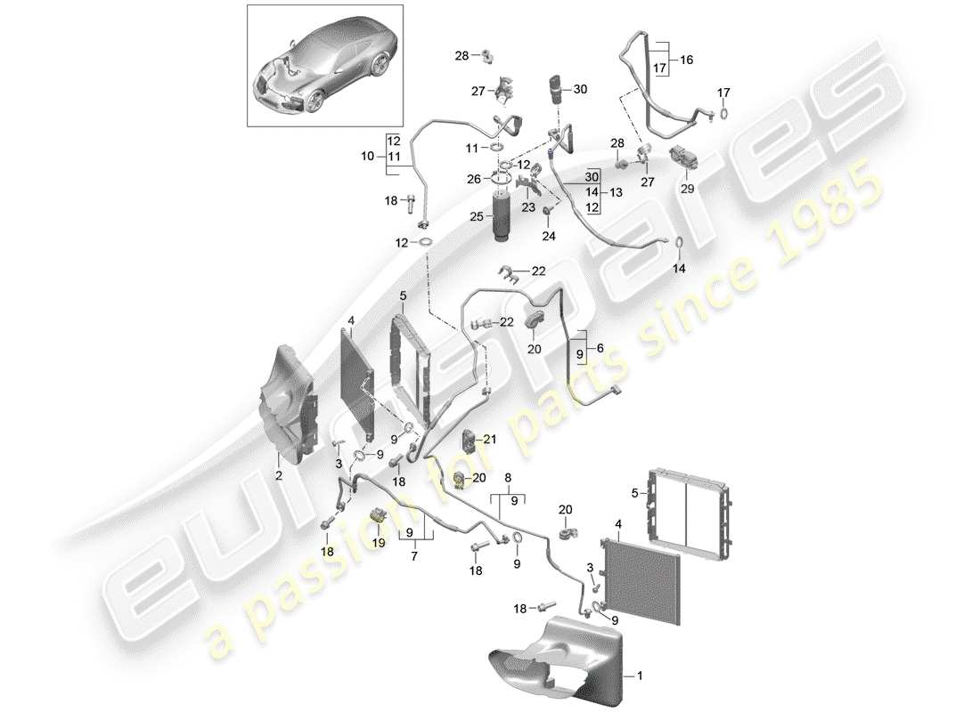 porsche 991 (2016) refrigerant circuit parts diagram