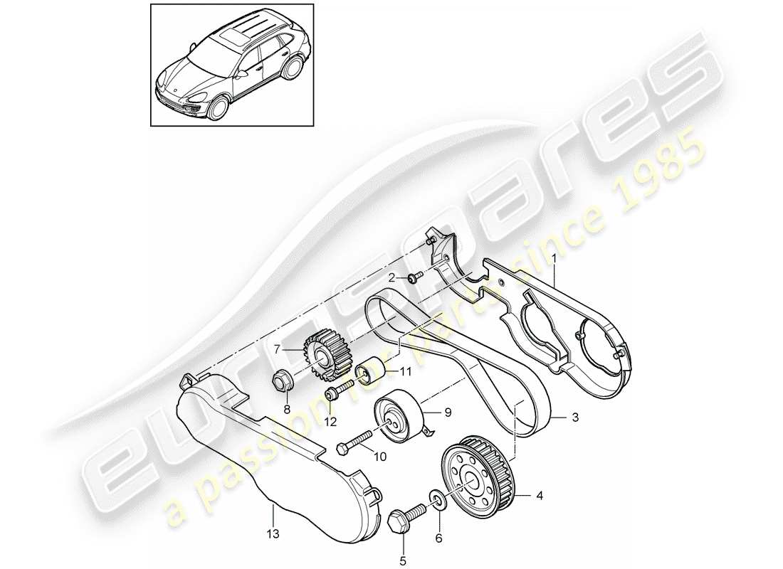 porsche cayenne e2 (2013) toothed belt part diagram