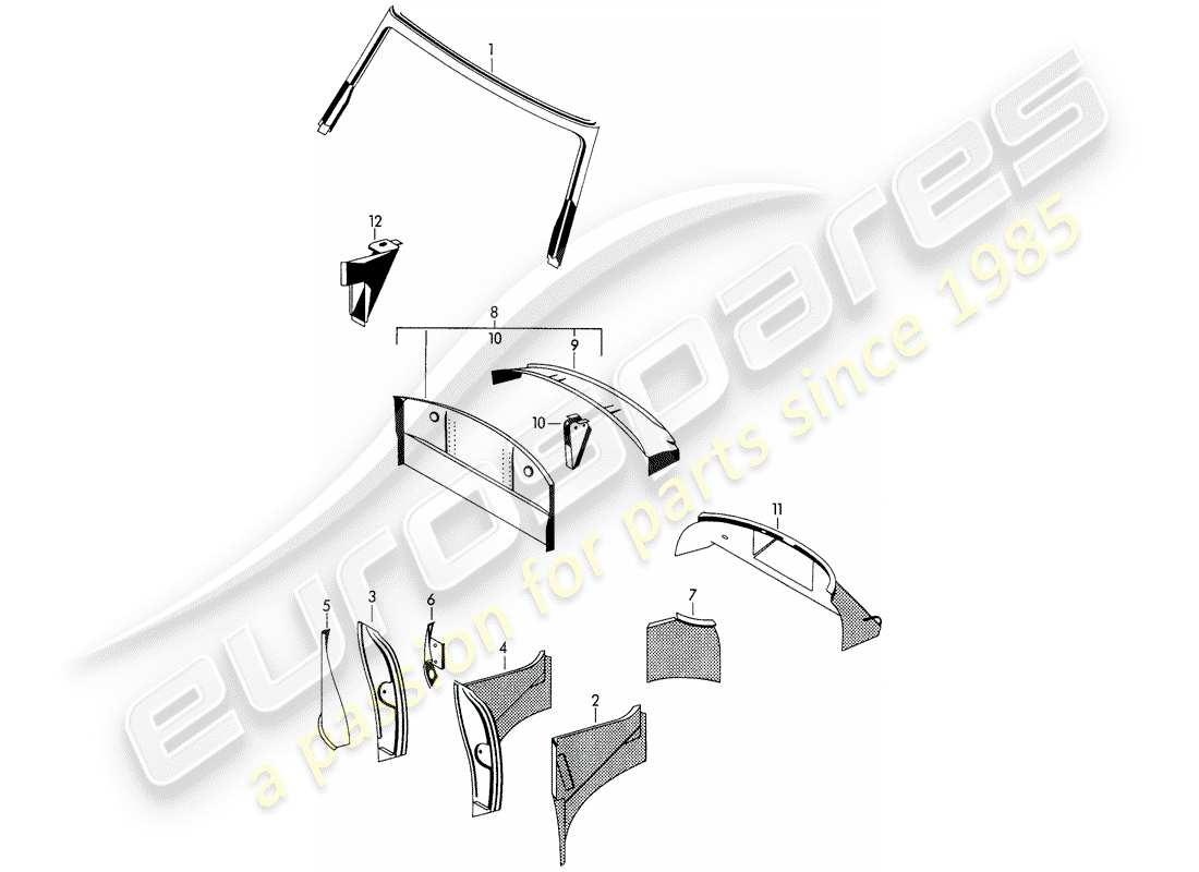 porsche 356b/356c (1960) interior panelling part diagram