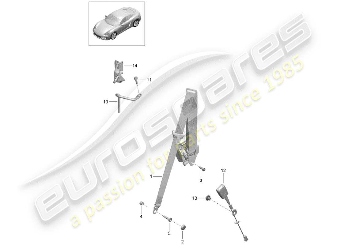 porsche cayman 981 (2016) seat belt part diagram