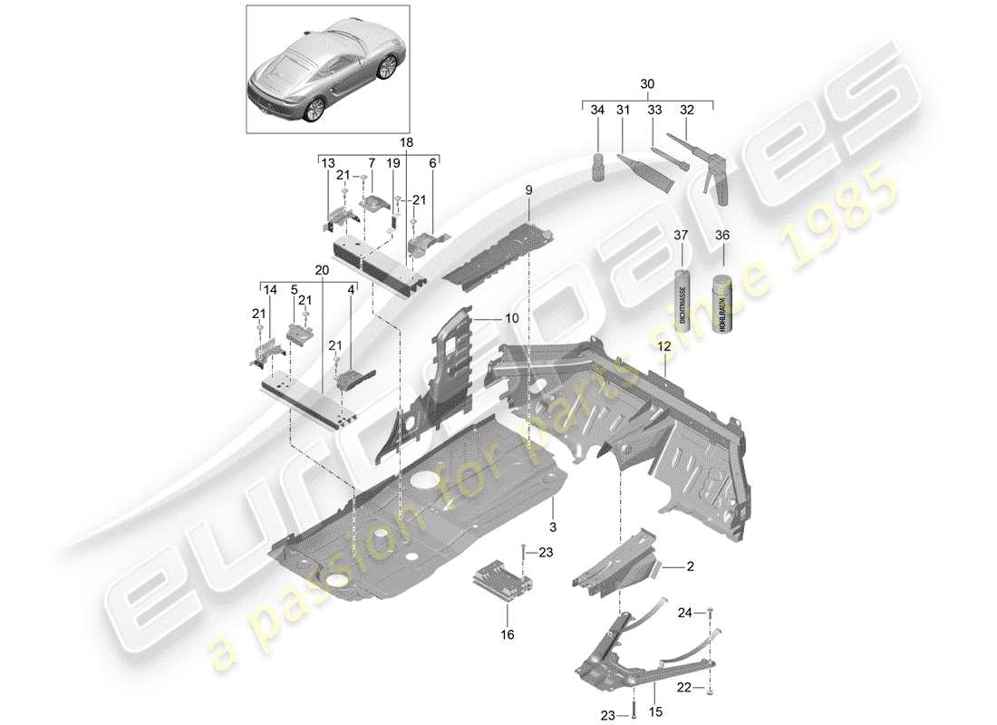 porsche cayman 981 (2016) floor part diagram
