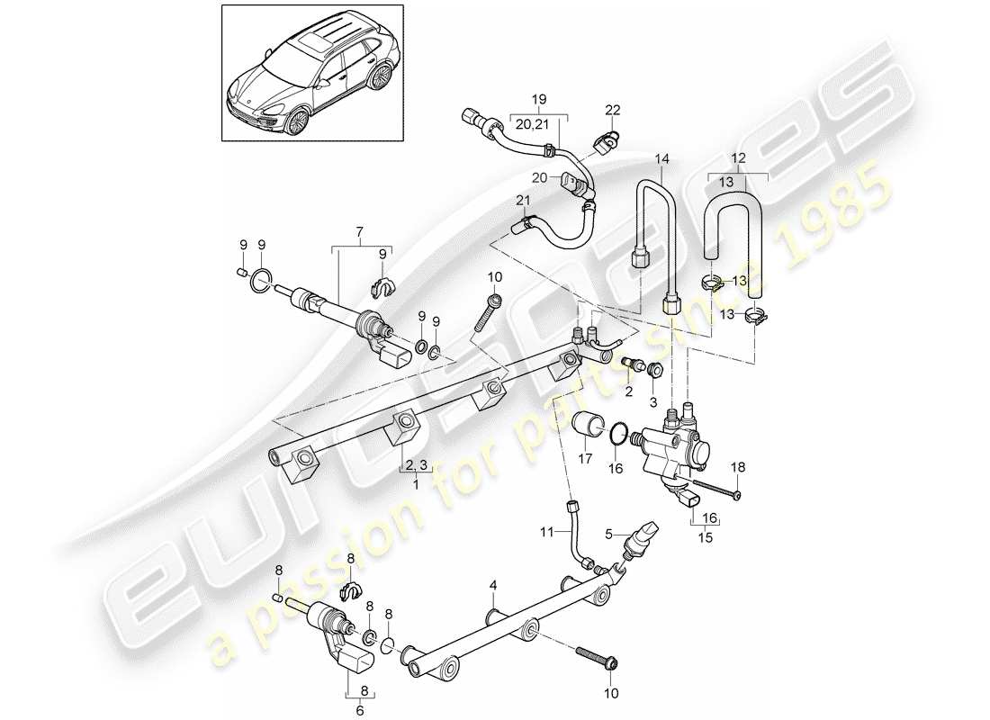 porsche cayenne e2 (2013) fuel collection pipe part diagram