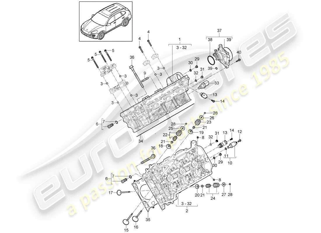 porsche cayenne e2 (2018) cylinder head part diagram