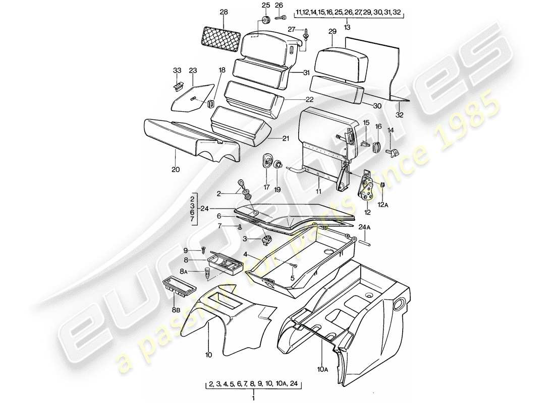 porsche 928 (1980) emergency seat - with: - stowage box parts diagram