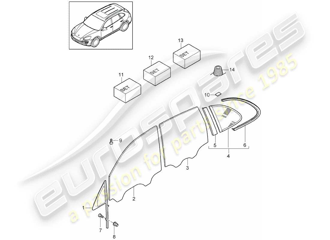 porsche cayenne e2 (2013) window glasses part diagram