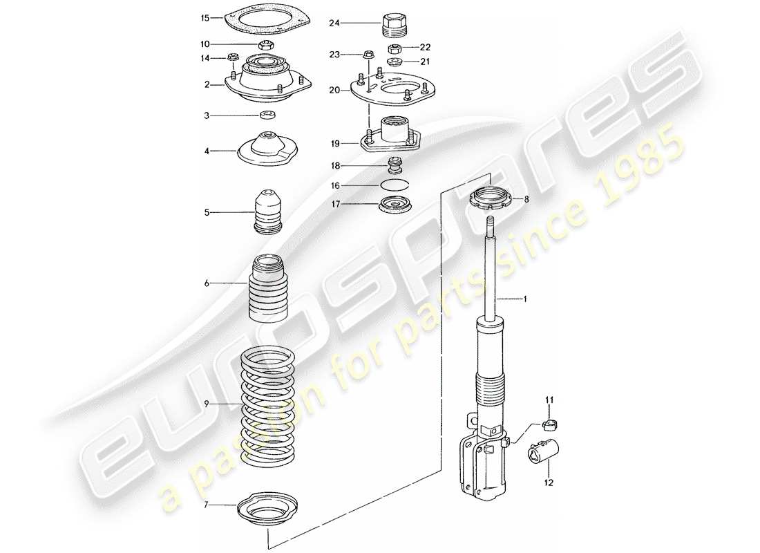 porsche 993 (1994) suspension - shock absorber strut part diagram