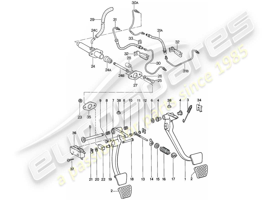 porsche 928 (1978) pedals - insert - brake booster - $ 10 - f 92-89101 486>> - f 92-89209 572>> part diagram