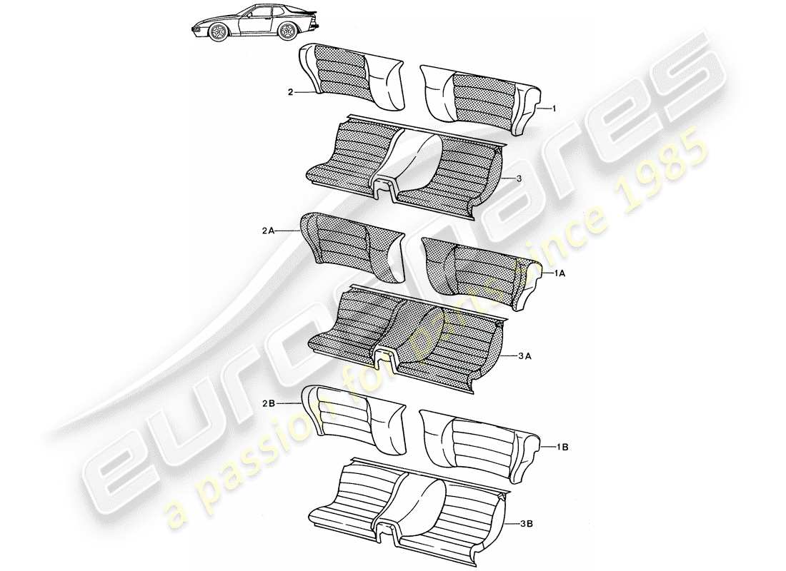 porsche seat 944/968/911/928 (1995) emergency seat - complete - divided - d >> - mj 1988 parts diagram