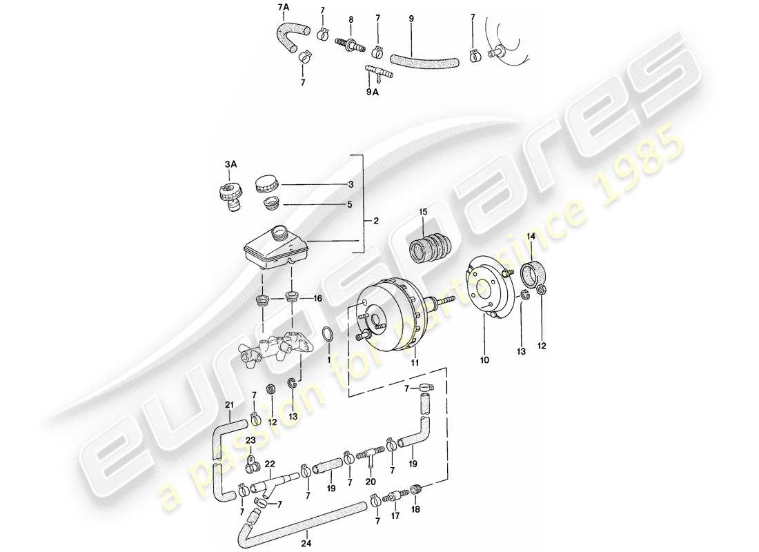 porsche 924 (1977) reservoir - brake booster parts diagram