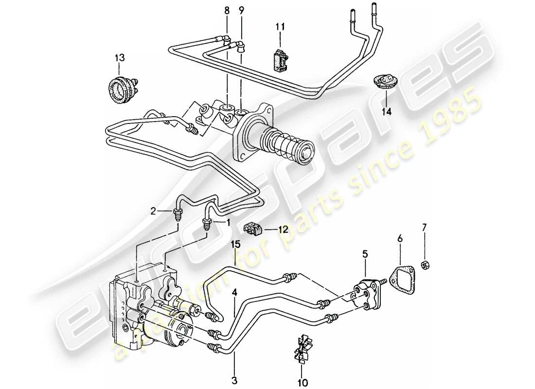 porsche 993 (1996) brake lines - front end part diagram