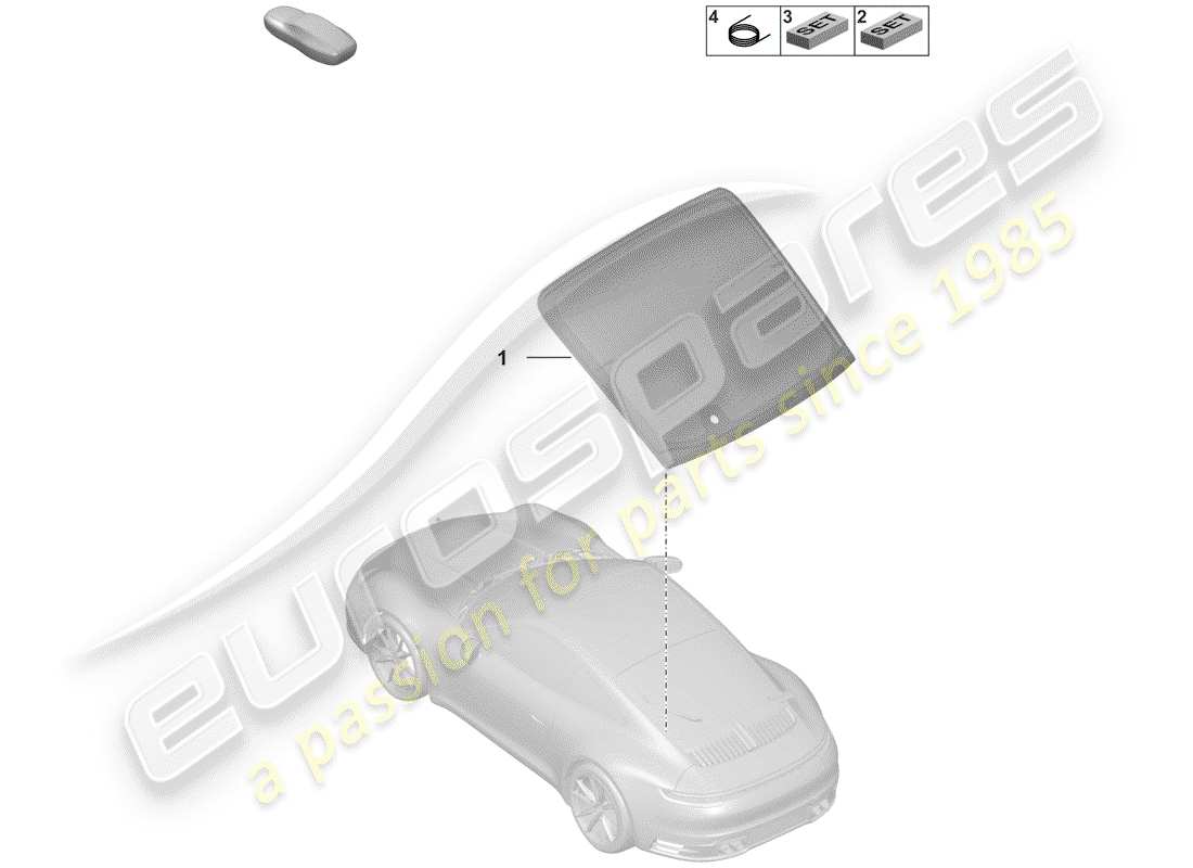 porsche 992 (2020) rear window glass part diagram