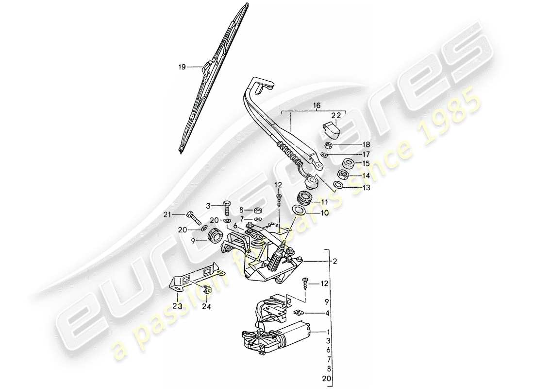 porsche 993 (1996) rear window wiper part diagram