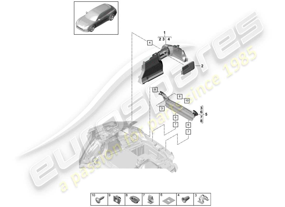 porsche panamera 971 (2017) boot lining parts diagram