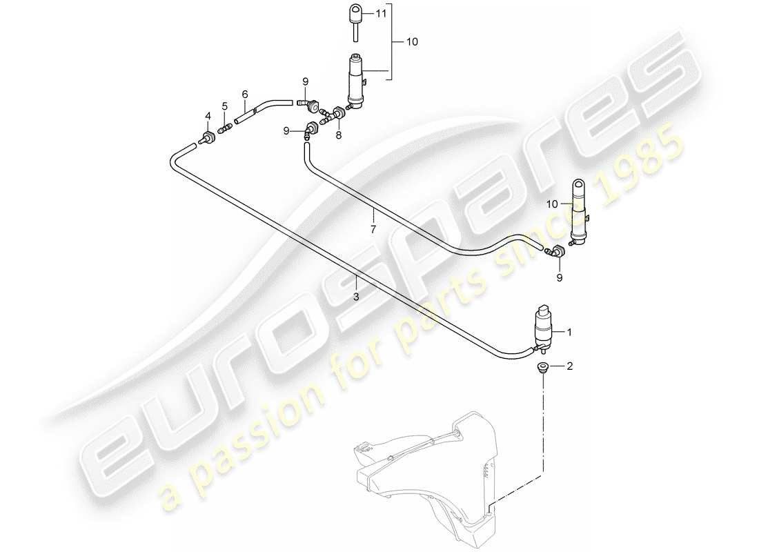 porsche 997 t/gt2 (2009) headlight washer system parts diagram