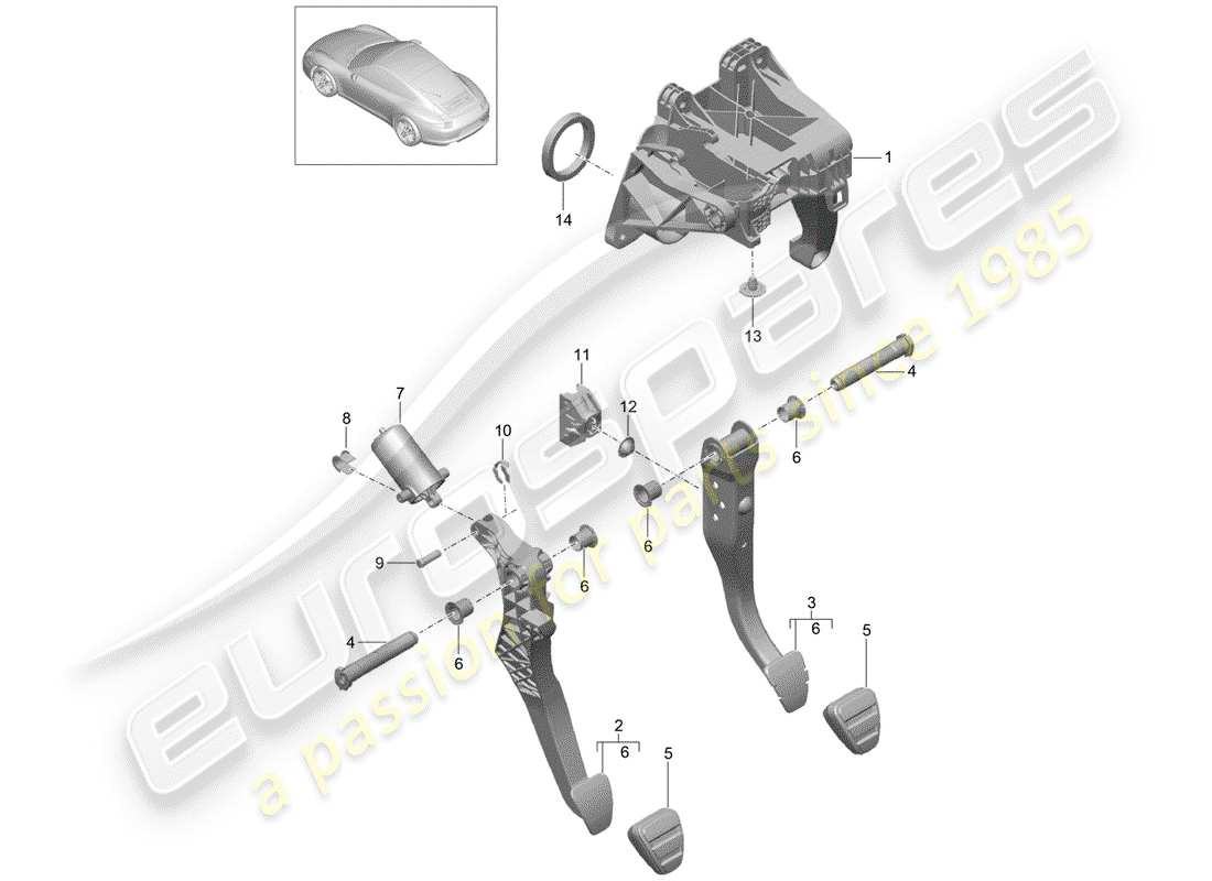 porsche 991 (2012) pedals part diagram