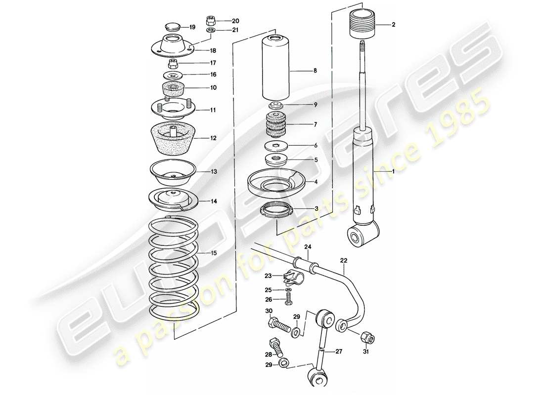 porsche 928 (1982) suspension - stabilizer parts diagram